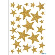   Matrica, karácsonyi, glitteres Herma "Magic" Stars arany
