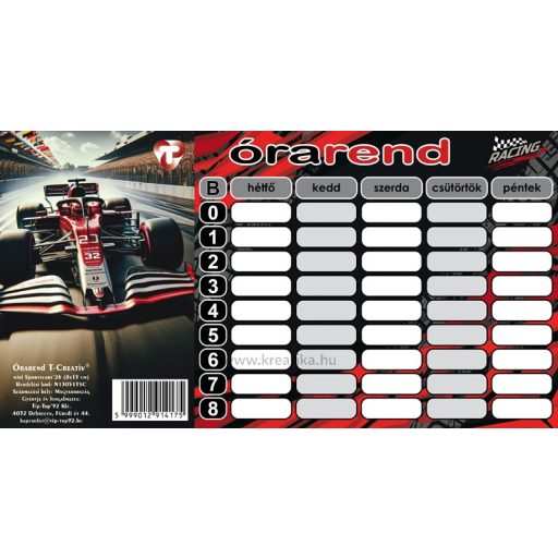 Órarend 8x15 cm 25 db/csomag T-Creativ "Sportcars