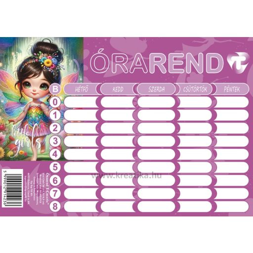 Órarend 11,7x16,5 cm 25 db/csomag T-Creativ "Girls