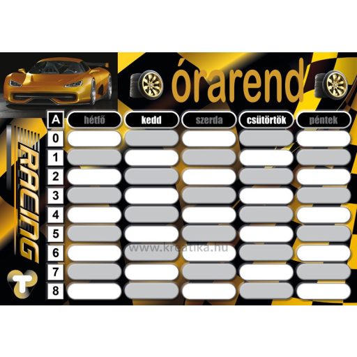 Órarend 11,7x16,5 cm 25 db/csomag T-Creativ "Sportcars