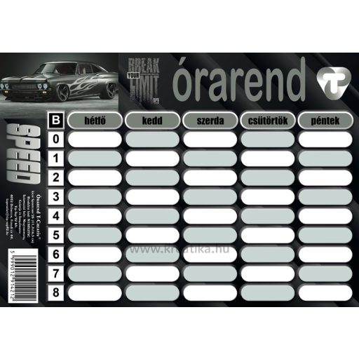 Órarend 11,7x16,5 cm 25 db/csomag T-Creativ "Sportcars