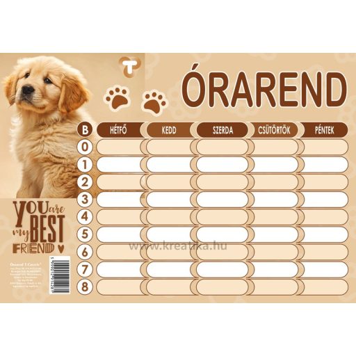 Órarend 16,5x23,5 cm 25 db/csomag T-Creativ "Dogs