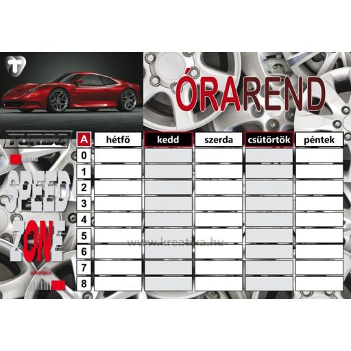Órarend 16,5x23,5 cm 25 db/csomag T-Creativ "Sportcars