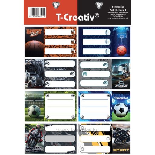 Füzetcímke, akasztós 2 ív/csomag T-Creativ "Boys I.