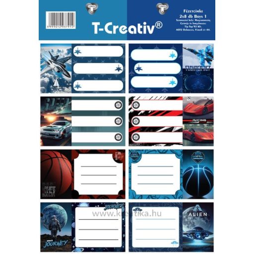 Füzetcímke, akasztós 2 ív/csomag T-Creativ "Boys I.