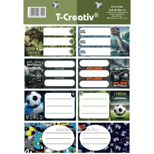 Füzetcímke, akasztós 2 ív/csomag T-Creativ "Boys II.