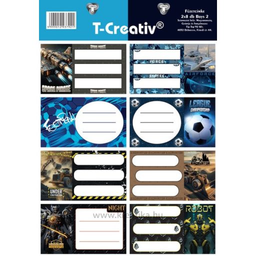 Füzetcímke, akasztós 2 ív/csomag T-Creativ "Boys II.