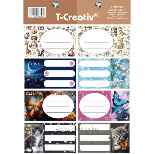Füzetcímke, akasztós 2 ív/csomag T-Creativ "Girls I.