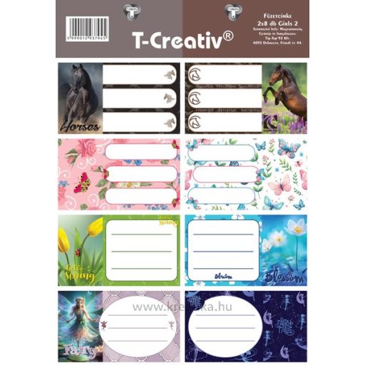 Füzetcímke, akasztós 2 ív/csomag T-Creativ "Girls II.