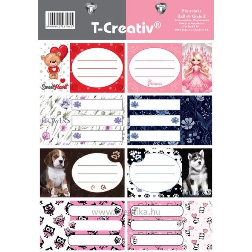 Füzetcímke, akasztós 2 ív/csomag T-Creativ "Girls II.